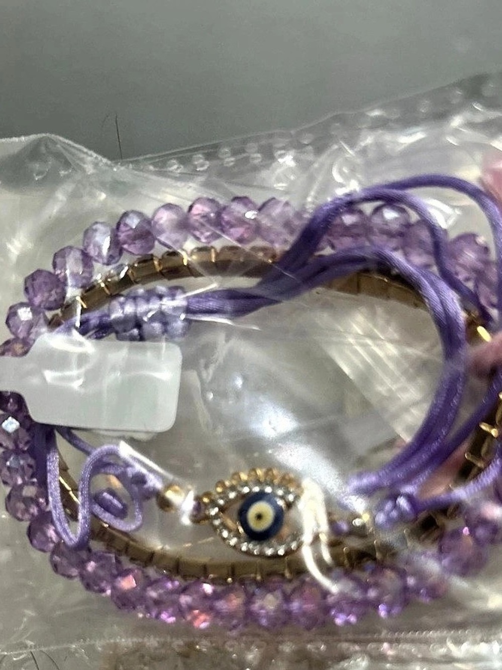 Purple & Pink Evil Eye Bracelet Set NWT